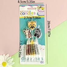 HIBIRTH 15pcs Cartoon Animal Candles, Leopard, Giraffe, Zebra, Leopard Print, Deer Pattern, Spiral Candles For Birthday Cake Decoration, Party Celebration Baking Accessories - View 5