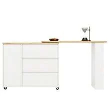 360° Rotating Bar Table (135-203 X 39 X 106 Cm) With Wheels, White, With Three Drawers. Includes Snack Rack. Multifunctional Storage Island, Ideal For Kitchen And Living Room. - 白色 - 查看 6