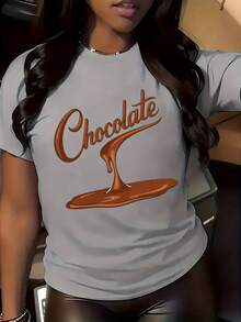 Camiseta cómoda de talla grande para mujer con diseño de gotas de chocolate - básica y versátil. - Negro - Ver 11