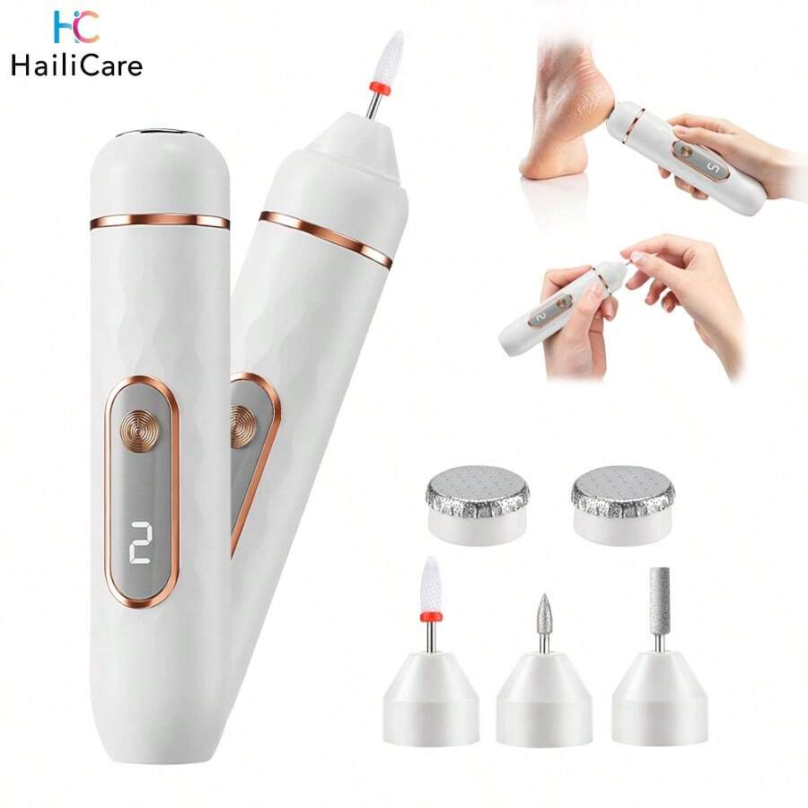Hailicare 2-In-1 Electric Nail & Foot File, Callus Remover, Electric Nail Grinder, Professional Portable Nail Clipper (With Replaceable Grinding Heads), Foot Care Tool, Suitable For Home And Travel Outdoor Use