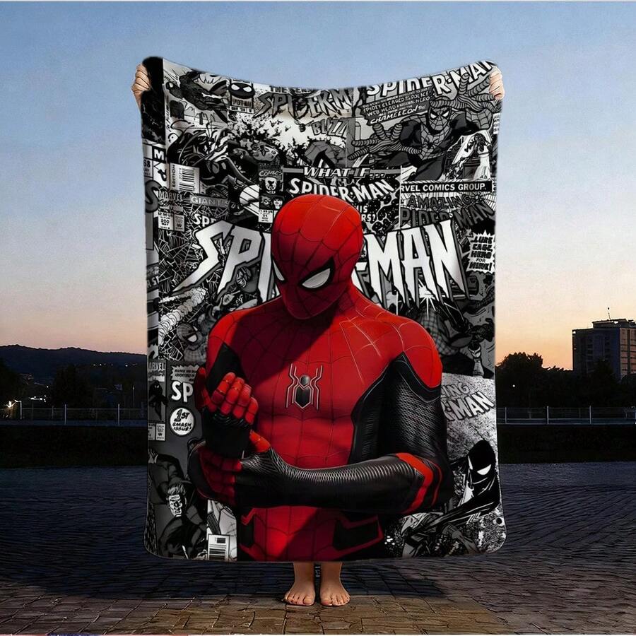 1pc S-Pider-Man Print Blanket,Retro Cartoon Style Throw Blanket,Cartoon Character Printed Blanket,All-Season Universal Nap Blanket,Character Home Decor Blanket,Modern Fashion Gift Suitable For Home Bedroom Bed Sofa Office Lunch Break Cover Picnic Blanket - Nhiều màu - Xem 1