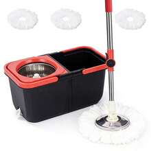 Folding Mop Bucket Set, Rotating Mop And Bucket And Squeeze Set, Bathroom Mop Bucket, 360° Rotating Mop Bucket System, With 3 Ultra-Fine Fiber Mop Replacement Heads And A Stainless Steel Adjustable Handle, Brush Head, Suitable For Floor Cleaning - Folding mop bucket - 查看 1