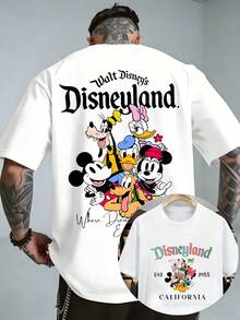 Officially Licensed Walt Disney Disneyland California EST 1955 Mickey Minnie Goofy Donald Daisy Pluto Graphic T‑Shirts For Men 100% Cotton Short Sleeve Crew Neck Vintage Retro Cartoon Oversized Streetwear Tee Summer Casual Daily Vacation Theme Park Outfit - trắng - Xem 1