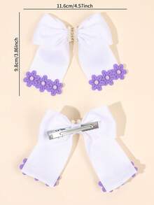 2pcs/Set White Bow Hair Clips For Girls, Cute Blue Flower Decor Bow Hair Clips, Exquisite Pearl Rhinestone Flower Decor Alligator Clips, Ribbon Hair Clips Party Hair Accessories Wedding Headwear For Girls And Teens - Multicolor - View 6