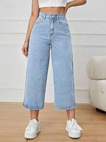 Jeans de pierna ancha recortado - Lavado ligero - Ver 6