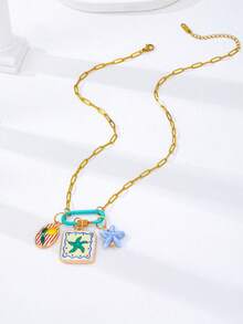 1/6 Pcs Gold Plated Paper Clip Chain Necklace With Mountaineering Buckle Pendant And Summer Theme Pendant, Resort Beach Women's Necklace Jewelry - Multicolor - View 17