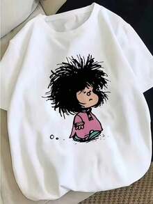 1 pieza de camiseta para mujer con estampado casual para verano y primavera, 180g, 100% algodón - Por lo tanto - Ver 4