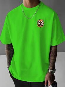 Heavyweight Pure Cotton T-Shirt With A Round Neck, Featuring A Creative Basketball Number And Letter Print On The Front And Back. This  Urban Fashion Item For Men Is Casual And Versatile, Perfect For #Commuting #Leisure #Home #Office - 綠色的牧場 - 查看 2