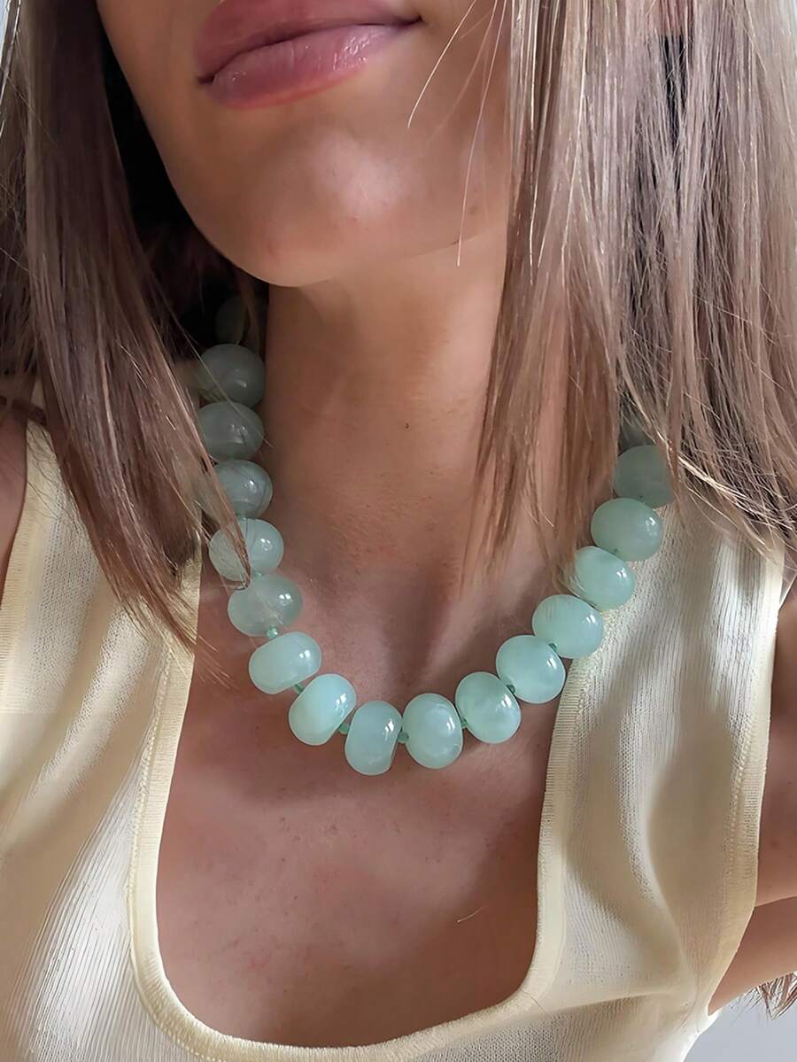 1pc Acrylic Gradient Beaded Necklace, Dopamine Accessory, Fashionable For Daily Wear - Baby Blue - View 1