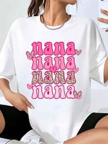 Nana Nana Nana Nana Camiseta Blanca de Gran Tamaño con Diseño de Corazón y Estampado de Leopardo para Mujer, Bonito Regalo para Abuela, Regalo para el Día de la Madre o Cumpleaños, Top Casual a la Moda - Blanco - Ver 1