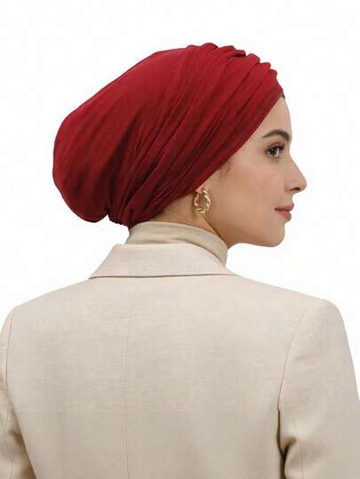 1 pieza Nuevo pañuelo de cabeza de mujer de algodón satinado de unicolor, gorra turbante versátil y de moda, protección solar transpirable