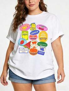 Women's Casual Summer T-Shirt With Fruit Print, Relaxed Fit, Round Neck, Short Sleeve, Soft, Suitable For Mothers, Casual Daily Wear And As A Birthday Gift, Fashionable And Attractive Women's Clothing. - 白色 - 查看 7