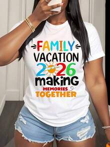 "Family Holidays 2026: Creating Memories Together" T-Shirt For Family Trips, Summer Clothes, Matching T-Shirts For Family Holidays 2026, Gift For Family Getaways, Short Sleeve T-Shirt, Crew Neck, Urban Vintage Style, Unisex, 220g, 100% Pure Cotton - 白色 - 查看 3