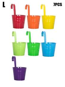 [Flower Pot: Rainbow Color]Garden Decoration, Outdoor And Garden Supplies, Colorful Metal Hanging Flower Pot With Built-In Hook, Suitable For Gardening Enthusiasts Decorative Flower Pot, Vintage Balcony Plant Bucket Suitable For Balcony, Fence, Yard, Home Gardening Decoration, Garden Decoration, Best Gift For Family And Friends - New Model - View 23