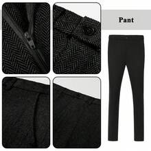 Boys 3-Piece Herringbone Twill Suit Set, Black, Suitable For Wedding, Birthday, School, Stage, Formal Occasions, 6-16 Years Old - Black - View 9