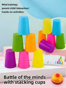 Toddler Stacking Cups Learning Toy, Color Sorting Speed Stacking Game With Challenge Cards, Early Educational Interactive Toy For Kids, Ideal For Preschool Learning & Parent-Child Interaction - Multicolor - View 1