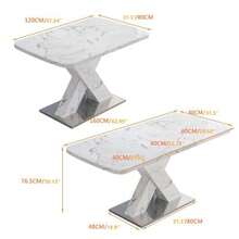 120CM-160CM Modern Rectangle Dining Table, Stretchable, With Printed White Marble Table Top+MDF X-Shape Table Leg With Metal Base - White + MDF+Steel + Primary Living Space - View 4
