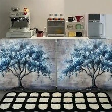 1件涤纶绒面桌布，饰有蓝色树图案，是厨房橱柜、洗衣柜、储物柜的理想家居装饰帘，也可作短窗帘使用。 - 彩色 - 查看 4