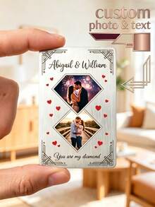 1 pieza Tarjeta de billetera de aluminio personalizada con fotos de pareja, recuerdo personalizado grabado con nombres y mensaje de la pareja, regalo romántico para la pareja, material de aluminio cepillado, diseño grabado e impreso, tamaño de tarjeta de crédito - Plateado - Ver 10