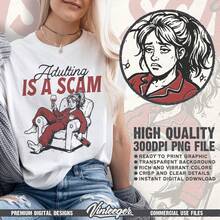 Diseño de camiseta humorístico - Ser adulto una estafa - Gráfico retro divertido para imprimir - Diseño sarcástico para sublimación - Archivo de impresión con humor para adultos - Blanco - Ver 2