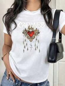 Women's Blouses Caifanes Graphic Shirt With Digital Print 220 Grams Spanish Rock Concert 1 Unit % Cotton Casual And Comfortable T-Shirt For Women Summereurmuse - 白色的 - 查看 1