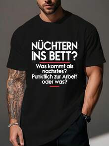 Camiseta de algodón puro, divertida camiseta arrugada de hombre estilo alemán. - Negro - Ver 2