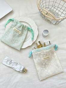 1 pieza Bolsa con cordón bordada con flores de estilo fresco, bolsa con cordón multiusos para almacenamiento de artículos, organizador de artículos pequeños, bolsa minimalista para cosméticos, bolsa para monedas, bolsa de viaje, suministros escolares, esenciales para dormitorio universitario, bolsa de maquillaje portátil, bolsa de cuidado de la piel, bolsa de tocador, bolsa de almacenamiento de joyas, bolsa de almacenamiento de lápiz labial, bolsa de almacenamiento de aceite labial, bolsa de almacenamiento de esmalte de uñas, bolsa de almacenamiento de horquillas, billetera, bolsa de maquillaje - Multicolor - Ver 6