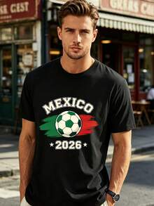 Mexican Flag Rugby Jersey For The 2026 Football Season, Unisex Casual Crew Neck T-Shirt, Gift For Fans/Family/Teammates, Sporty Style, Outdoor Activities, Urban Style, Fashion, Warm Weather Clothing, Summer Casual Wear, Party Outfit, Perfect For Vacation And Game Time, Ideal For Parties And Family Holidays, Perfect For Daily Wear And Gift. - 黑色 - 查看 7