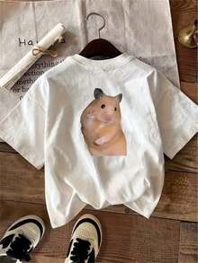 Shushu Biye Doppelseitig Bedrucktes Modisches Kurzarmshirt, Lässiges Kurzarm-Rundhals--Shirt, Damenbekleidung,Festival - 白色 - 查看 3