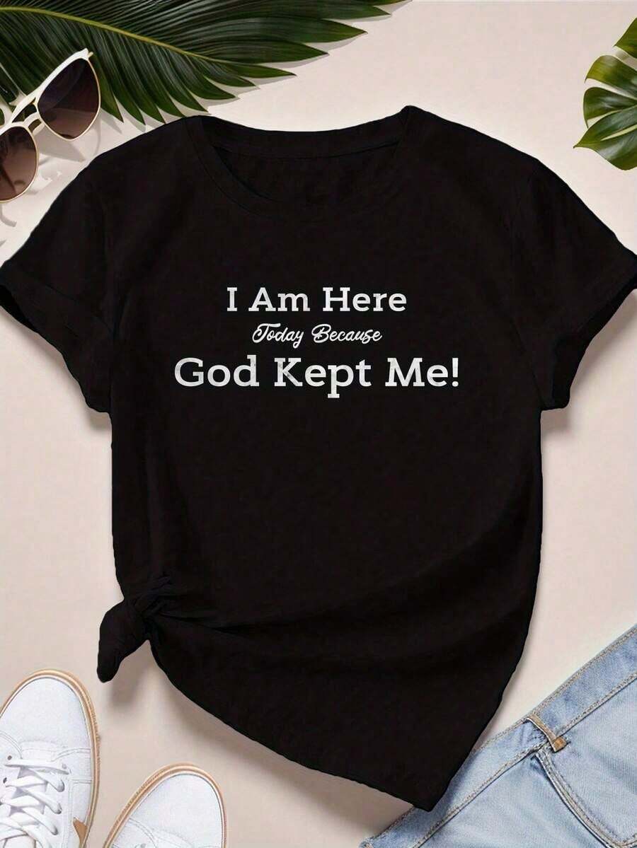 PremiumLoose 1-Piece Spring/Summer Set, Women's Short-Sleeve Sports T-Shirt "Faith In Survival", Stylish And Unique, Perfect As A Holiday Gift, Crew Neck T-Shirt, Casual And Versatile For Everyday Wear. Gift Idea. - 黑色 - 查看 1