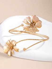 1pc Elegant Floral Decorative Bangle Bracelet, Suitable For Vacation - Gold - View 2