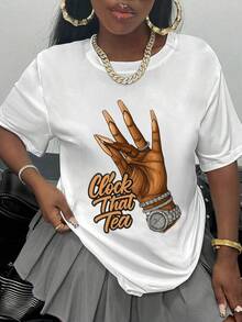 Women's Casual Sports T-Shirt With Click That Tee Design - Elastic Crew Neck T-Shirt, Machine Washable, Comfortable Fit For All Seasons, To Wear With Gold Hoop Earrings. - 白色 - 查看 7