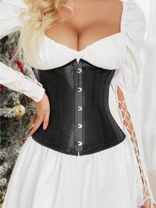 1pc Women's Satin Waist Cincher, Bust Enhancing Slimming Waist Trainer, Suitable For Daily Wear And Occasions - Black - View 2