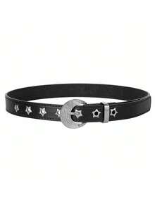 1pc Kids Black PU Eyelet Belt, Personalized Sweet Cool Style, Unisex Leather Belt, Versatile For Daily Wear - Black - View 11