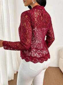 Lady Chaqueta elegante y casual con volantes de encaje para uso diario, para otoño - Burdeos - Ver 2