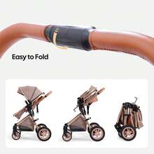 Cochildor High Landscape Baby Stroller, Portable Folding Bidirectional Shock-Absorbing Stroller That Can Sit And Lie Down - 卡其色 - 查看 5