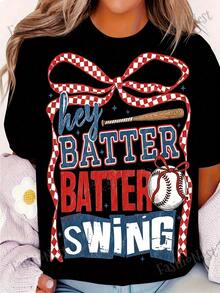 Men's Vintage Baseball T-Shirt - Inspired By The 70s-80s With The 'Hey BATTER BATTER SWING' Design, Featuring A Star And Stripe Pattern, Casual A-Line Crew Neck Cut, Soft And Machine Washable Material, Suitable For Daily Wear And Outdoor Activities, Comfortable Fit. - 黑色 - 查看 1