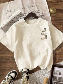 Camiseta con Estampado de Leopardo "Haz lo que te haga feliz", Ropa Casual de Verano para Mujer, Cuello Redondo, Manga Corta, para Vacaciones en la Playa - Albaricoque 5 - Ver 2