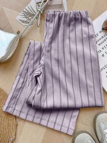 Pantalones casuales de mujer de corte holgado a rayas, versátiles para uso diario, estilo universitario - Morado - Ver 7