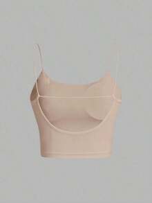 Camiseta de tirantes finos de un solo color simple, uso casual de todos los días para mujeres - Albaricoque - Ver 3