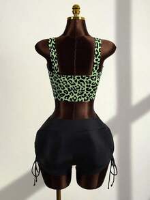 Conjunto de bikini de traje de baño de verano con Top tipo chaleco y Bottom tipo boyshort con estampado de leopardo y cordón, para mujer - Multicolor 5 - Ver 6