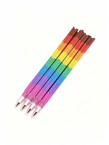 Fun Rainbow-Colored Interlocking Pencil Set, 4 Boxes Containing Pencils Without Points That Can Be Stacked, 15.5 Cm Multi-Colored Pencils, Back-To-School Stationery Gift, Suitable For Children. - A - View 6