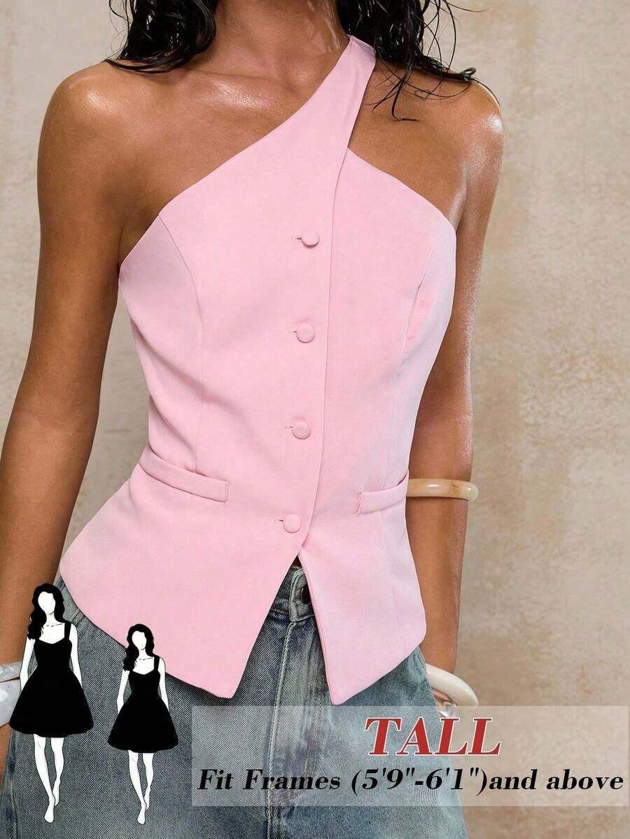 Tall Top sin mangas y sin espalda, elegante y versátil para la oficina y el día a día, con forro, para el verano - Rosa - Ver 1