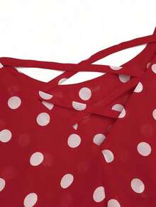 Rometta Camiseta de tirantes finos con espalda cruzada, dobladillo con doble volante y lunares, para mujer de talla grande - Rojo y blanco - Ver 8