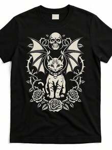Women's Plus Size Gothic T-Shirt With Bat And Pentagram Print - Retro Black Short Sleeve Crew Neck T-Shirt With Skull And Book Graphic, Soft And Breathable Fabric Suitable For Summer Fitness, Casual And Outdoor Wear - Women's Gothic Style Casual Clothing - 白色 - 查看 11