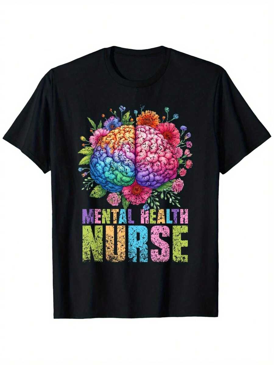 Mental Health Nurse, Nursing, Psychiatry, Mental Health Nurse T-Shirt, Summer T-Shirt, Short Sleeve, Comfortable And Versatile, Men's Shorts, Slightly Stretchy, 100% Cotton, Sizes S-XXXL. - 黑色 - 查看 1