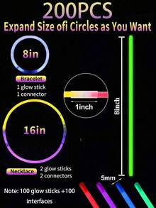 200/100pcs 8-Inch Colorful Glow Sticks, Party Glow Sticks, Can Glow In The Dark For 8-12 Hours. They Can Also Be Made Into Bracelets, Necklaces, Neon Lights, Wedding Party Glow Sticks, Glow Party Gifts, Christmas Gifts, Birthday Gifts, New Year Gifts, Carnival Party Supplies, Valentine's Day Gifts, Mother's Day Gifts And New Year Carnival Party Supplies. - Glow Sticks - View 3