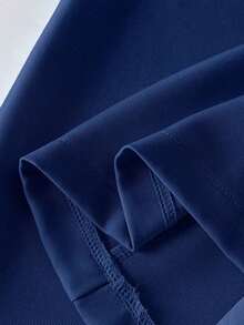 Conjunto de blazer y pantalón de bolsillo de unicolor azul con botones dorados y cuello entallado elegante para mujer, versátil para otoño/invierno - Niebla azul - Ver 5