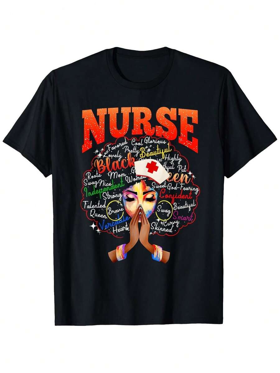 Camiseta unisex con estampado de enfermeras africanas - Mes de la Historia Negra, Las Vidas Negras Importan, Profesión de Enfermería - Camiseta de algodón puro suave y transpirable con un eslogan empoderador - Camiseta ligera de cuello redondo, adecuada para el Día de la Igualdad de las Mujeres, la Semana de las Enfermeras, la temporada de regreso a clases - Tallas S-XXXL - Regalo ideal para enfermeras y defensores, ropa casual para el día a día, ropa que expresa orgullo cultural, ajuste cómodo. - Negro - Ver 1
