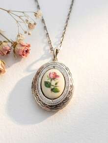 1 pièce Collier pendentif avec motif floral ovale de style gothique rétro pour femmes, accessoire de tous les jours, cadeau de bijoux pour la remise des diplômes, la fête des enseignants, les amis - collier - Voir 2